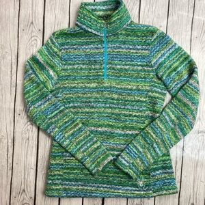 Spyder Women's Green & Blue Striped Half-Zip Cowl Sweater